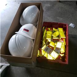 LOT OF HARD HATS AND HI VIS BRACELETS