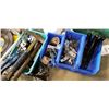 Image 2 : GREEN CRATE OF TOOLS, SANDER, BINS OF PARTS, AND SAW BLADES