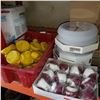 Image 1 : TRAY OF NEW BASEBALLS, CABLE, RUBBER DUCKIES, AND CLOCKS