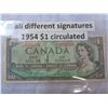 Image 2 : 3  1954 CANADIAN 1 DOLLAR BILLS