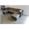 Image 2 : BRAND NEW RATTAN OUTDOOR 6 PIECE MODULAR SECTIONAL SOFA AND COFFEE TABLE W/ DARK GREY CUSHIONS - RET