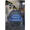 Image 1 : BRAND NEW MODERN RATTAN OUTDOOR DOUBLE HANGING CHAIR W/ CHARCOAL CUSHIONS - RETAIL $2199 AND RATED F