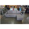 Image 1 : BRAND NEW GREY FABRIC SECTIONAL SOFA W/ PULL OUT BED AND STORAGE CHAISE - RETAIL $1899