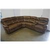 Image 2 : BRAND NEW BROWN AIR LEATHER STUDDED 3PC RECLINING SECTIONAL SOFA W/ CONSOLE - RETAIL $2599