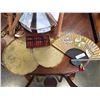 Image 1 : 2 BRASS CHINESE TRAYS, CHINESE FAN, THERMOMETER, AND COUNTER