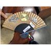 Image 2 : 2 BRASS CHINESE TRAYS, CHINESE FAN, THERMOMETER, AND COUNTER