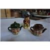 Image 1 : 3-1/2 INCH TOBY MUG AND 2 MINIATURE HAND PAINTED DOUBLE FACE TEA POTS