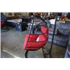 Image 8 : BRAND NEW OUTDOOR RATTAN TEAR DROP HANGING CHAIR W/ RED CUSHIONS - RETAIL $799
