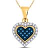 Image 1 : 1/8 CTW Round Blue Color Enhanced Diamond Cluster Small Heart Pendant 10kt Yellow Gold - REF-8Y4X