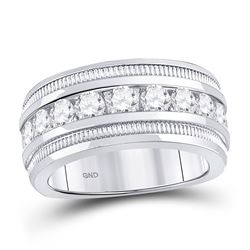 2 CTW Mens Round Diamond Single Row Fluted Wedding Ring 14kt White Gold - REF-299F9M