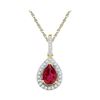 Image 1 : 1 & 7/8 CTW Pear Lab-Created Ruby Solitaire Diamond Frame Pendant 10kt Yellow Gold - REF-11Y9X
