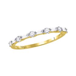 3/8 CTW Round Baguette Diamond Stackable Ring 10kt Yellow Gold - REF-28F8M