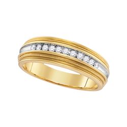 1/4 CTW Mens Round Diamond Two-tone Milgrain Wedding Anniversary Ring 10kt Yellow Gold - REF-24A3N
