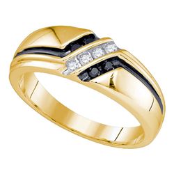 1/5 CTW Mens Round Black Color Enhanced Diamond Ring 10kt Yellow Gold - REF-24W3F