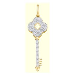 1/2 CTW Round Diamond Quatrefoil Key Pendant 10kt Yellow Gold - REF-30N3Y