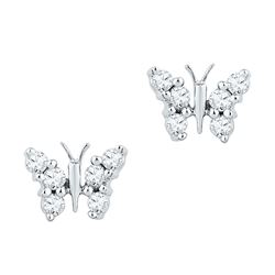 1/5 CTW Round Diamond Butterfly Bug Earrings 10kt White Gold - REF-14N4Y