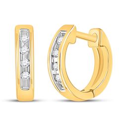 1/20 CTW Round Diamond Single Row Huggie Earrings 10kt Yellow Gold - REF-9M6A