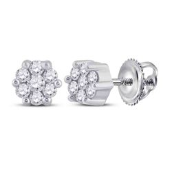 1/6 CTW Round Diamond Flower Cluster Earrings 14kt White Gold - REF-14M4A