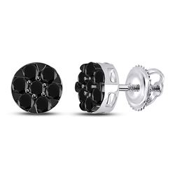 3/8 CTW Round Black Color Enhanced Diamond Cluster Earrings 14kt White Gold - REF-13F2M