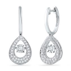 1/2 CTW Round Diamond Teardrop Moving Twinkle Dangle Earrings 10kt White Gold - REF-47F9M