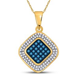 1/4 CTW Round Blue Color Enhanced Diamond Diagonal Square Cluster Pendant 10kt Yellow Gold - REF-14H