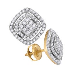 1/2 CTW Round Diamond Square Frame Cluster Earrings 14kt Yellow Gold - REF-51K5R