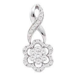 1/2 CTW Round Diamond Twist Flower Cluster Pendant 14kt White Gold - REF-41H9W