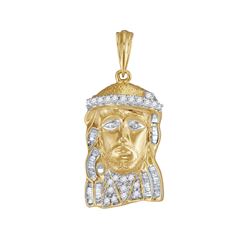 1/2 CTW Mens Round Diamond Jesus Charm Pendant 10kt Yellow Gold - REF-35N9Y