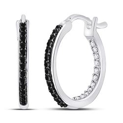 1/4 CTW Round Black Color Enhanced Diamond Hoop Earrings 10kt White Gold - REF-15K5R