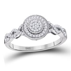 1/5 CTW Round Diamond Concentric Milgrain Circle Cluster Ring 10kt White Gold - REF-18Y3X