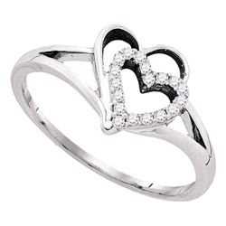 1/8 CTW Round Diamond Double Nested Heart Ring 10kt White Gold - REF-10R8H