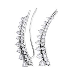 1 CTW Round Diamond Climber Earrings 10kt White Gold - REF-54M3A