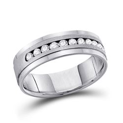 1/2 CTW Mens Machine Set Round Diamond Wedding Channel Ring 14kt White Gold - REF-81H3W