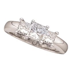 1/2 CTW Princess Diamond 3-stone Bridal Wedding Engagement Ring 14kt White Gold - REF-45H3W