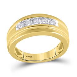 1/2 CTW Mens Round Diamond Wedding Channel Set Ring 14kt Yellow Gold - REF-81M3A