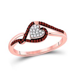 1/6 CTW Round Red Color Enhanced Diamond Heart Cluster Ring 10kt Rose Gold - REF-14N4Y