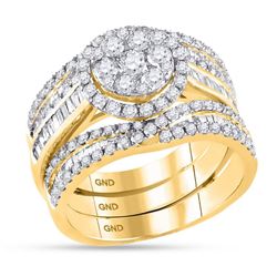 2 CTW Round Diamond Cluster Bridal Wedding Engagement Ring 14kt Yellow Gold - REF-143A9N