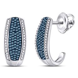 1/2 CTW Round Blue Color Enhanced Diamond Half J Hoop Earrings 10kt White Gold - REF-41M9A