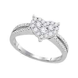 1/2 CTW Round Diamond Heart Cluster Split-shank Ring 14kt White Gold - REF-51Y5X