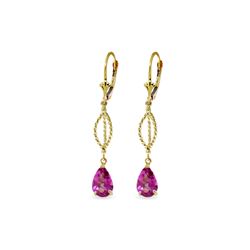 Genuine 3 ctw Pink Topaz Earrings 14KT Yellow Gold - REF-46R2P