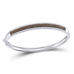 1 & 3/8 CTW Round Brown Diamond Bangle Bracelet 14kt White Gold - REF-137W9F