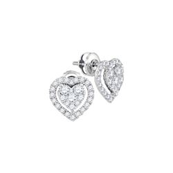 3/4 CTW Round Diamond Heart Frame Cluster Stud Earrings 14kt White Gold - REF-54R3H