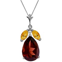 Genuine 6.5 ctw Garnet & Citrine Necklace 14KT White Gold - REF-42A2K