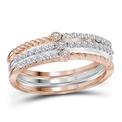 1/4 CTW Round Diamond Stackable Ring 10kt Two-tone White Rose Gold - REF-24R3H