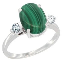 2.95 CTW Malachite & Diamond Ring 14K White Gold - REF-66F8N