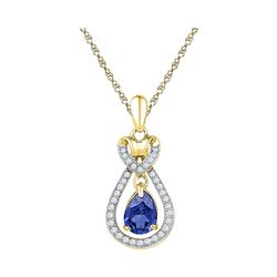 1/6 CTW Oval Lab-Created Blue Sapphire Solitaire Pendant 10kt Yellow Gold - REF-14T4K