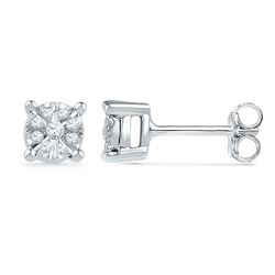 1/5 CTW Round Diamond Cluster Earrings 10kt White Gold - REF-19T2K