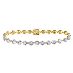 2 CTW Round Diamond Halo Cluster Tennis Bracelet 14kt Yellow Gold - REF-192X3T