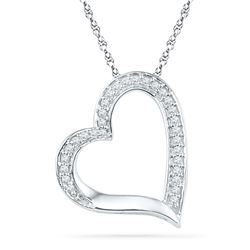 1/8 CTW Round Diamond Heart Outline Pendant 10kt White Gold - REF-8T4K