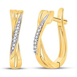 1/20 CTW Round Diamond Slender Crossover Hoop Earrings 10kt Yellow Gold - REF-14W4F